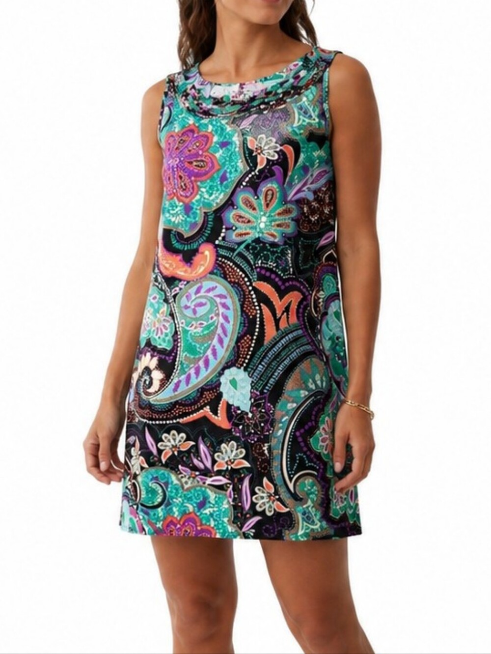 NINA LEONARD Miracle Matte Jersey Paisley Shift Dress Wrinkle Resistant
